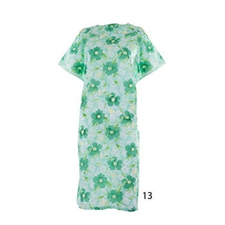 Women s Poly Cotton Backwrap Gown - (Large Green with Green Flowers)
