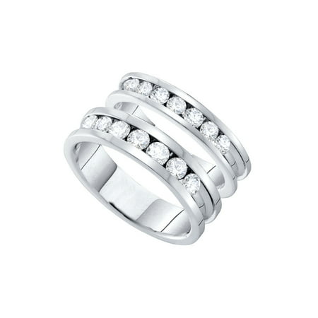 14kt White Gold His & Hers Round Diamond Matching Bridal Wedding Band Set 1-1/2 Cttw