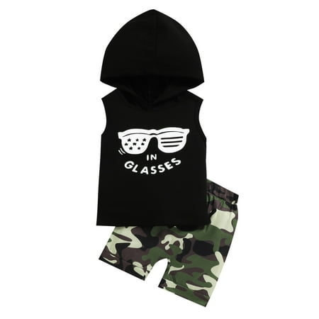 Imcute July 4th Toddler Boy Clothes Outfits Sleeveless Eyeglass Letter Printed Hooded Tops Camouflage Shorts Set Black 18-24 Months
Imcute July 4th Toddler Boy Clothes Outfits Sleeveless Eyeglass Letter Printed Hooded Tops Camouflage Shorts Set Black 18-24 Months