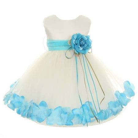 Kids Dream Baby Girls Ivory Aqua Satin Petal Floating Flower Girl Dress 18M