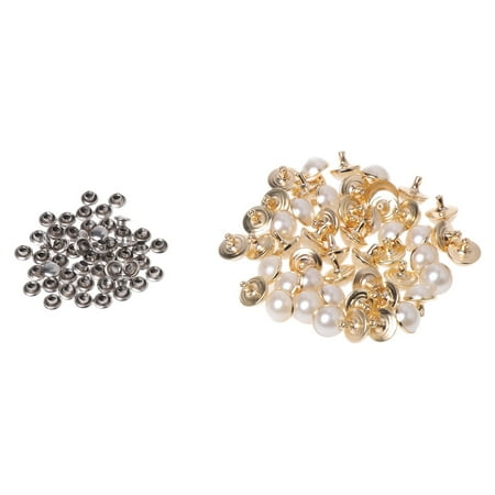 100x Imitation Pearls With Rivets Studs Leather Bag Shoes Clothes Crafts Decor