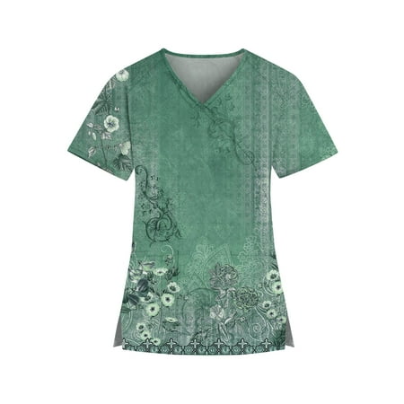 Qcmgmg Scrub Tops Women Ethnic Floral V Neck Mock Wrap Scrubs Women Nursing Medical Short Sleeve Workwear Uniform Scrub Tops for Women with Two Pockets Green XL
Qcmgmg Scrub Tops Women Ethnic Floral V Neck Mock Wrap Scrubs Women Nursing Medical Short Sleeve Workwear Uniform Scrub Tops for Women with Two Pockets Green XL