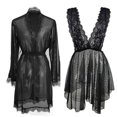 HGWXX7 Women s Sleepwear Women Dots Lace Set 3pcs Lace Lingerie Sleepwear With Robe Belt S
HGWXX7 Women s Sleepwear Women Dots Lace Set 3pcs Lace Lingerie Sleepwear With Robe Belt S