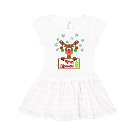 Inktastic Merry Christmas Cute Reindeer with Decorations Gift Toddler Girl Dress