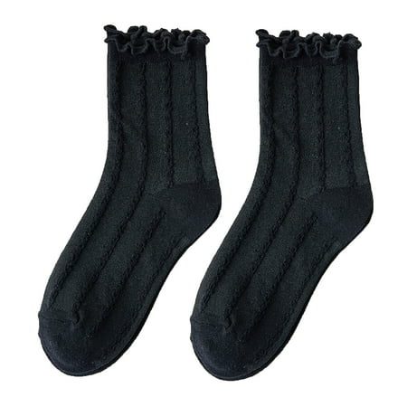 Women Lolita Black Crew Socks Harajuku Gothic Sweet Frilly Ruffled Lace Trim Striped Jacquard Pattern Ankle Hosiery
Women Lolita Black Crew Socks Harajuku Gothic Sweet Frilly Ruffled Lace Trim Striped Jacquard Pattern Ankle Hosiery