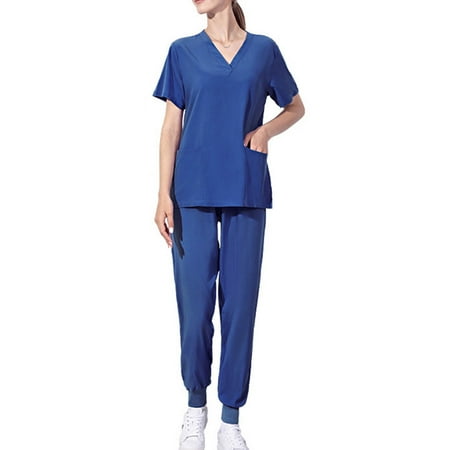 Mlqidk Scrubs for Women Set Short Sleeve Two Piece Scrub Shirts and Jogger Pants Solid Color Summer Workwear Working Uniform Royal Blue L
Mlqidk Scrubs for Women Set Short Sleeve Two Piece Scrub Shirts and Jogger Pants Solid Color Summer Workwear Working Uniform Royal Blue L