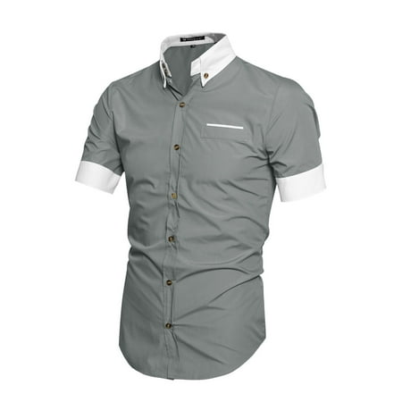 Men's Button Front Point Collar Round Hem Casual Shirt