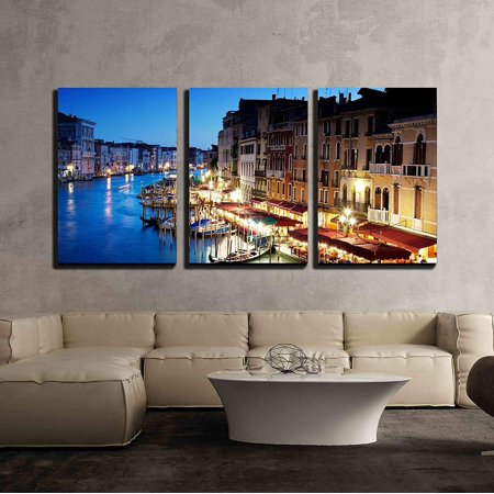 wall26 - 3 Piece Canvas Wall Art - Grand Canal in Venice, Italy at Sunset - Modern Home Decor Stretched and Framed Ready to Hang - 24"x36"x3 Panels