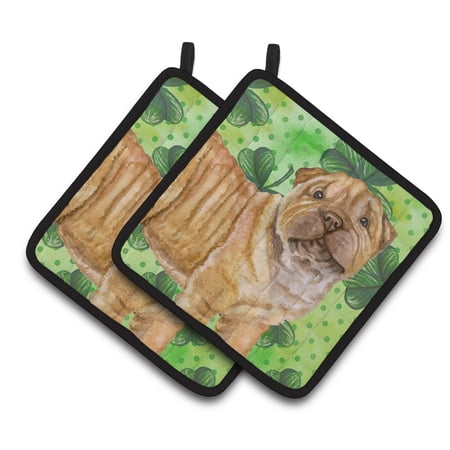 Caroline's Treasures Shar Pei Puppy St Patrick's Pair of Pot Holders