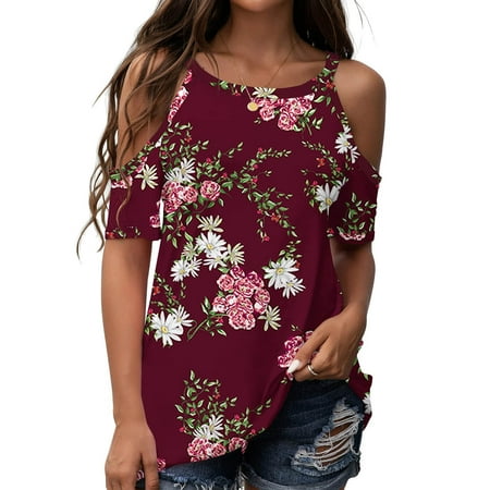 Women s Casual Cold Shoulder Tunic Tops Floral Print Loose Blouse Short Sleeve Round Neck TShirts Basic Tee Top
Women s Casual Cold Shoulder Tunic Tops Floral Print Loose Blouse Short Sleeve Round Neck TShirts Basic Tee Top