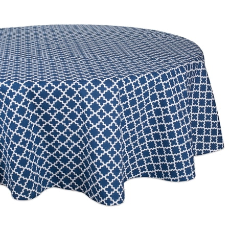 DII Nautical Blue Lattice Tablecloth 70 Round, 100% Cotton