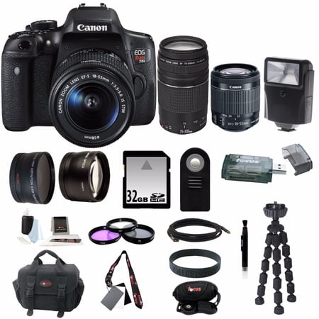 Canon EOS Rebel T6i Digital SLR with EF-S 18-55mm IS STM Kit Lens and Canon 75-300mm f\/4.0-5.6 EF III Zoom Lens plus 32G