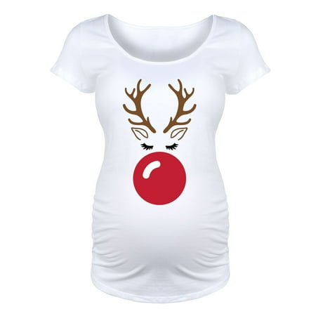 Bloom Maternity - Reindeer Face Nose - Maternity Scoop Neck T-Shirt