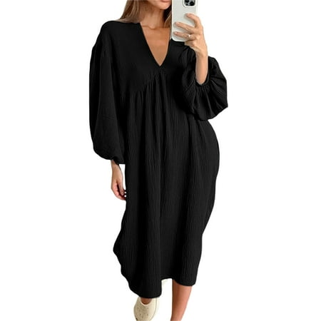 AMILIEe Women Nightdress Long Sleeve V-neck Loose Long Dress Sleepwear Loungewear Nightgowns
AMILIEe Women Nightdress Long Sleeve V-neck Loose Long Dress Sleepwear Loungewear Nightgowns