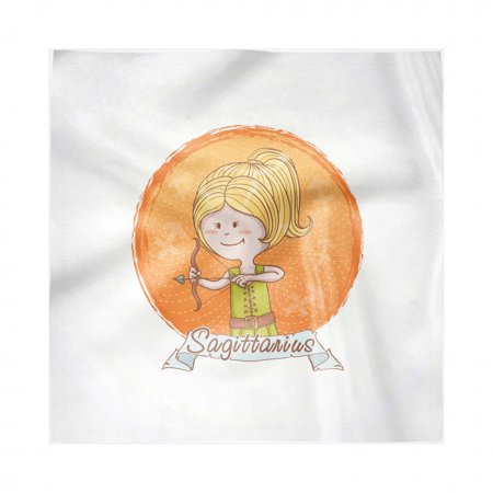 Zodiac Sagittarius Napkins Set of 4, Cartoon Style Girl on a Warm Colored Background with Lines Zodiac Banner, Silky Satin Fabric for Brunch Dinner Buffet Party, by Ambesonne