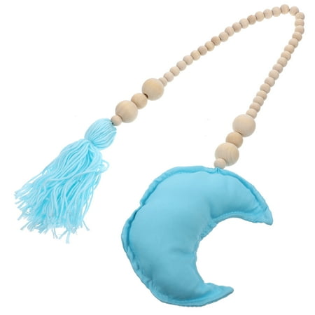 Wooden Beaded Bed Curtain Pendant Rustic Wood Beaded Moon Pendant With Tassel