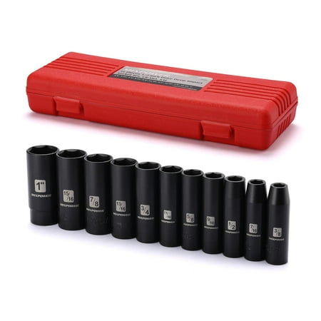 MIXPOWER 11 Pieces 1/2-Inch Drive Deep Impact Socket Set 3/8-inch to 1-inch CR-V SAE 6 Point Deep 11 Pieces 1/2 Dr. Socket