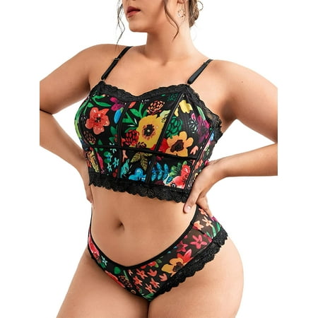 ZWQIANSDFDFF Women s Plus Size Floral Print Lace Trim Mesh Lingerie Bra and Panty Set
ZWQIANSDFDFF Women s Plus Size Floral Print Lace Trim Mesh Lingerie Bra and Panty Set