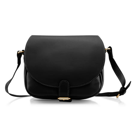 Fashion Women Crossbody Handbag PU Leather Shoulder Bag Tote Purse Ladies Satchel Messenger Hobo Bags - Black