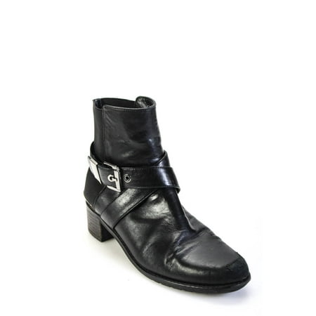 Pre-owned|Stuart Weitzman Womens Buckled Ankle Block Heel Boots Black Size 6