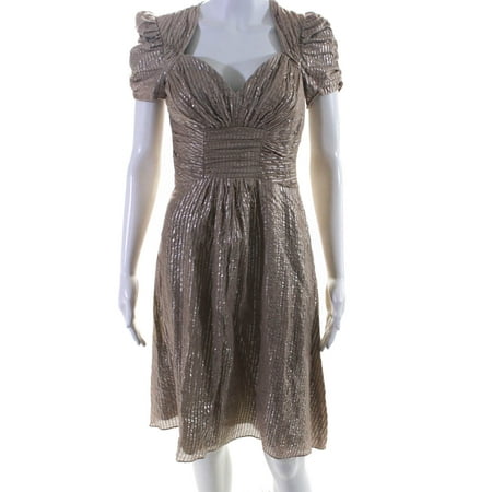 Pre-owned|Betsey Johnson Women s V Neck Mini Dress Beige Silver Size 2