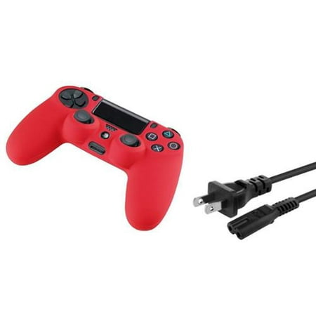 Insten Black PC 2 Prong Power Cord Cable + Red Controller Skin Case for Sony Playstation 4 PS4
