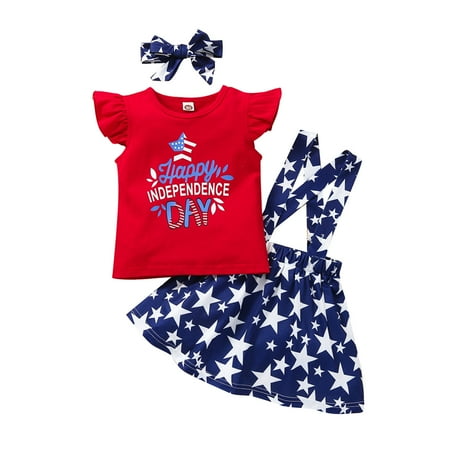 BSDHBS Girl s 2 Piece Set Independence Day Girls Letter Print Flying Sleeve T Shirt Suspender Dress Three Piece Suit
BSDHBS Girl s 2 Piece Set Independence Day Girls Letter Print Flying Sleeve T Shirt Suspender Dress Three Piece Suit