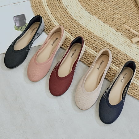 Wide Width Flat Shoes,Plus Size Round Toe Slip on Wide Ballet Shoes.