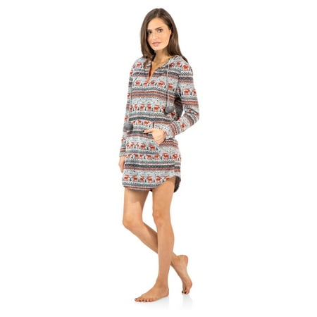 Ashford & Brooks Women s Sweater Fleece Zip Up Hooded Sleep Lounge Shirt