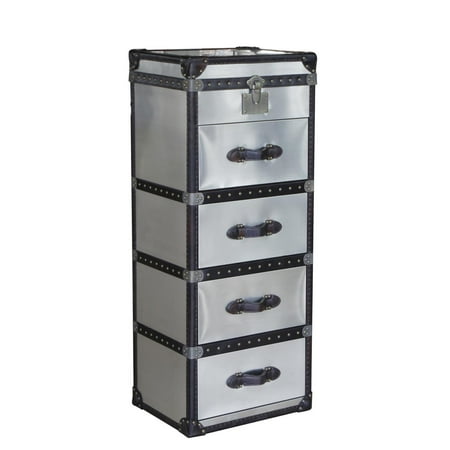 Lazzaro Armstrong Leather 4 Drawer Vertical Steamer Chest in Stainless & Buckeye