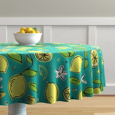 Round Tablecloth Lemon Lemons Summer Lemonade Citrus Tea Towel Cotton Sateen