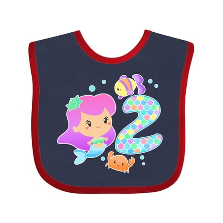 Inktastic Second Birthday Mermaid with Fish and Crab Gift Baby Girl Bib
