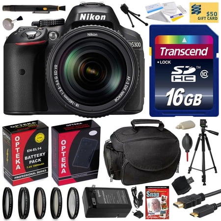 Nikon D5300 24.2MP Digital SLR Camera with 18-140mm f\/3.5-5.6G ED VR AF-S DX Zoom Lens + 16GB + Card Reader + Tripod + Case + HDMI Cable + Extra Battery + Charger + 5 Piece Filter Set + Cleaning Kit