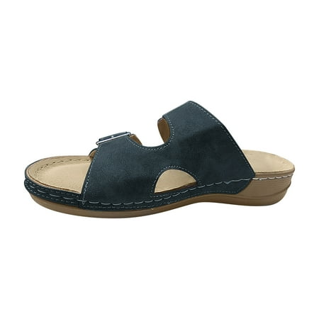 Cglfd Women S Casual Vacation Comfort Belt Buckle Open Toe Wedge Beach Sandals