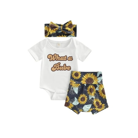 Sunisery Infant Baby Girls 3Pcs Romper Suit Short Sleeve Letter Snap Romper + Sunflower Shorts + Bow Headband White 6-12 Months
Sunisery Infant Baby Girls 3Pcs Romper Suit Short Sleeve Letter Snap Romper + Sunflower Shorts + Bow Headband White 6-12 Months