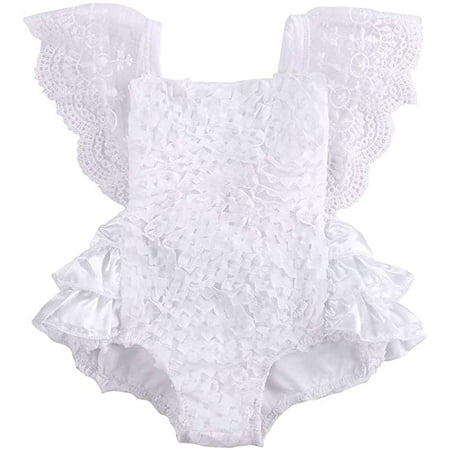 Newborn Baby Girls Ruffle White Lace Floral Romper Backless Bowknot Sunsuit Birthday Tutu Clothes