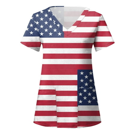 Black Scrubs Tops For Women Plus Size American 4 Of July Print Short Sleeve Casual Loose Working Uniforms
Black Scrubs Tops For Women Plus Size American 4 Of July Print Short Sleeve Casual Loose Working Uniforms