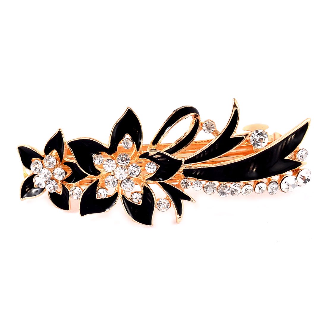Women Lady Plastic Crystal Accent Floral Design Hair Pin Clip