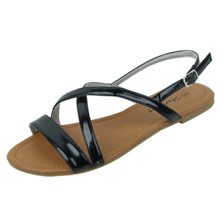 Starbay Women s Peep Toe Shiny Strappy Gladiator Sandals Flats