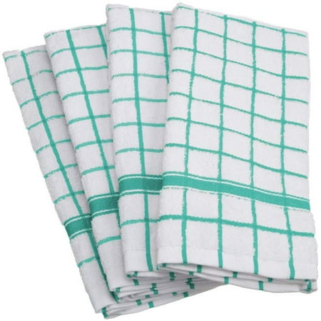 Aqua Windowpane Terry Dishtowel Set - Set of 4