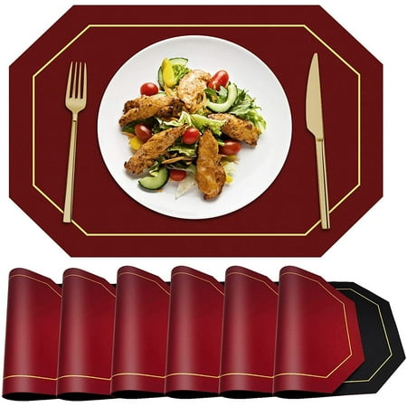 Reversible Placemats Set of 6 - Faux Leather Heat Resistant Placemats Washable Table Mats Waterproof Wipeable Placemats for Table Wedding Coffee Shop Decoration ( Red & Black)
Reversible Placemats Set of 6 - Faux Leather Heat Resistant Placemats Washable Table Mats Waterproof Wipeable Placemats for Table Wedding Coffee Shop Decoration ( Red & Black)