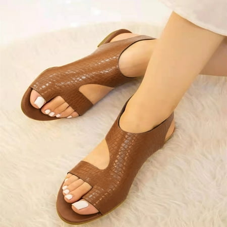 ZHELIYO Women s sandals Ladies Fashion Solid Color Leather Cover Toe Roman Flat Casual Sandals Brown 9.5-10
ZHELIYO Women s sandals Ladies Fashion Solid Color Leather Cover Toe Roman Flat Casual Sandals Brown 9.5-10
