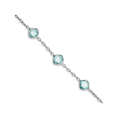 Designer Sterling Silver Rhodium-Plated Blue Topaz Bracelet (Length=7.50) (Width=11) Made In Italy -Jewelry By Sweet Pea Creations