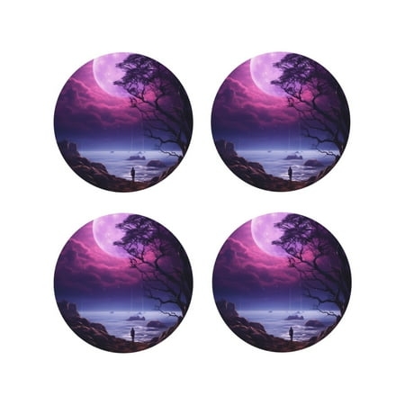 Coasters Set of 4 - Purple Moon Tree Night Sky Drink Coasters for Tabletop Protection Leather Coasters for Living Room Decor and Housewarming Gift Round Shape
Coasters Set of 4 - Purple Moon Tree Night Sky Drink Coasters for Tabletop Protection Leather Coasters for Living Room Decor and Housewarming Gift Round Shape