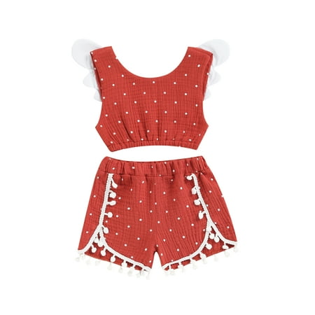 Suanret Toddler Infant Baby Girls Summer Clothes Sets Dot Print Sleeveless Tank Tops + Casual Shorts with Ball Brick Red 6-12 Months
Suanret Toddler Infant Baby Girls Summer Clothes Sets Dot Print Sleeveless Tank Tops + Casual Shorts with Ball Brick Red 6-12 Months