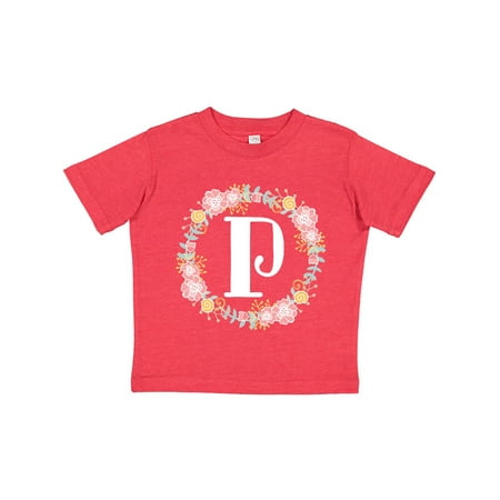 Inktastic Monogram Letter P Rose Floral Wreath Gift Toddler Toddler Girl T-Shirt
