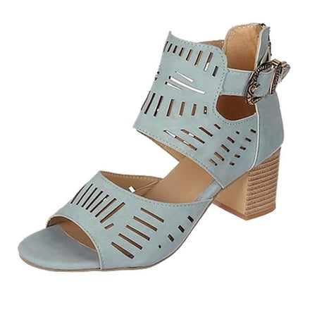 Womens Chunky Heel Sandals Casual Fish Mouth Open Toe Sandals Hollow Buckle Thick Heel Shoes Solid Color Back Zipper Sandals Dark Blue 5-5.5
Womens Chunky Heel Sandals Casual Fish Mouth Open Toe Sandals Hollow Buckle Thick Heel Shoes Solid Color Back Zipper Sandals Dark Blue 5-5.5