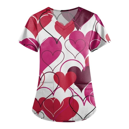 Knosfe Women s Classic Fit Summer Casual Short Sleeve Valentine s Day V Neck Pocket Scrub Top Female Plus Size 2XL
Knosfe Women s Classic Fit Summer Casual Short Sleeve Valentine s Day V Neck Pocket Scrub Top Female Plus Size 2XL