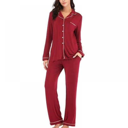 EleaEleanor Women s V-neck Long Sleeve Trousers Pajamas Suit