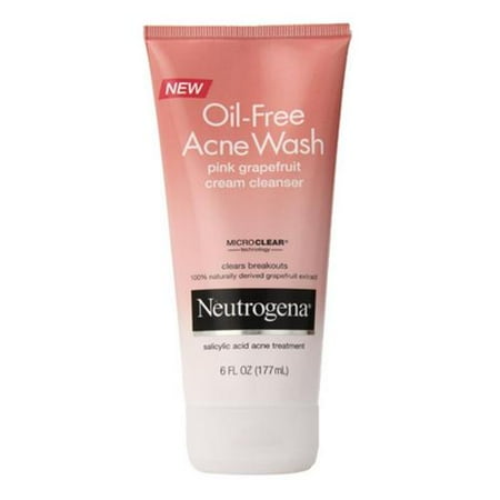 Neutrogena Oil-Free Acne Wash Cream Cleanser, Pink Grapefruit 6 oz (Pack of 6)